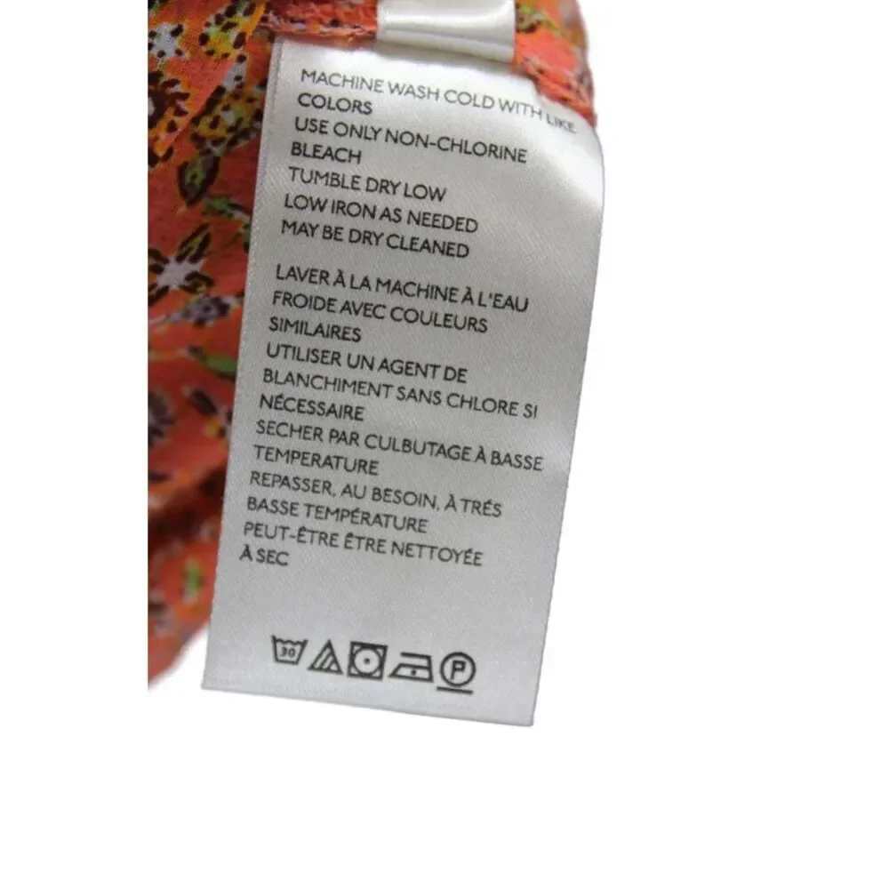 Free People Womens Tunic Orange Floral High Neck Long Sleeve Boho Size XS